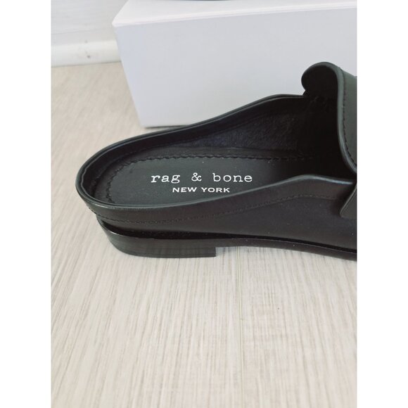 Rag & Bone Carter Leather Mule 8.5 Slip On Black Loafer Shoes Penny Flats 38.5 - Picture 9 of 11